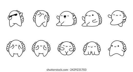 Set of Vector Cartoon Tortoise Animal Coloring Page. Collection of Kawaii Isolated Turtle Outline for Stickers, Baby Shower, Coloring Book, Prints for Clothes.
