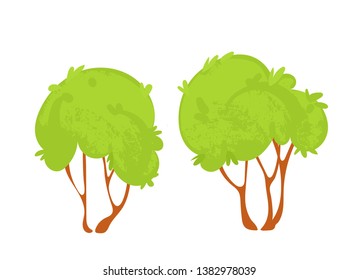 Set vector cartoon trees/bushes with summer green foliage. Vector illustration in children's style.