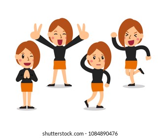 Set of vector cartoon woman character poses
