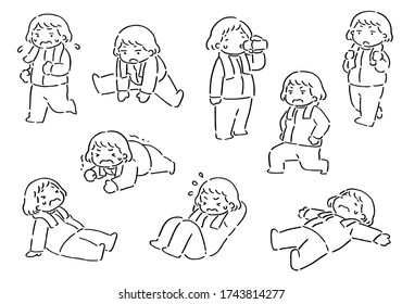 Set of  vector cartoon woman illustration, work out