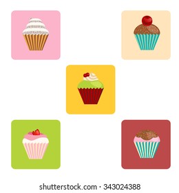 set of vector cartoon-style cute muffin icons