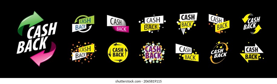 A set of vector cashback icons on a black background
