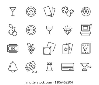 set of vector casino line icon, such as game, poker, card and more