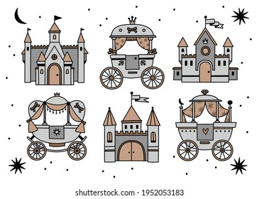 Conjunto de castillos vectores y carros para niños