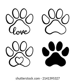 Conjunto de gatos vectoriales o de pezuña de perro icono traza mano forma de logotipo