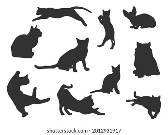 Set vector of the cat, The shadow of different poses isolated on white background.