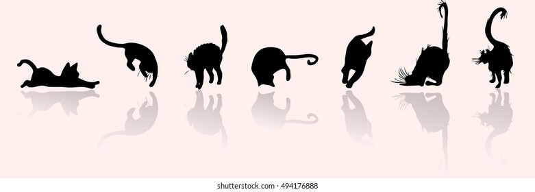 set of vector cat silhouette 