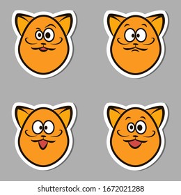 Set of vector cat stickers. Cartoon  cat's emotions. Funny, vector red cats on the grey background. Anger, surprise, delight, confusion.