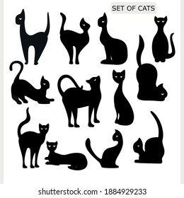 Set of vector cats. Black cats.