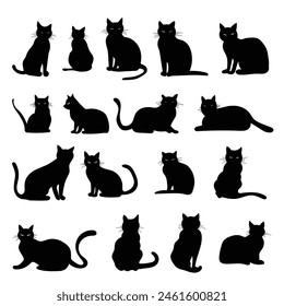 Set of vector cats. Pets silhouette hand-drawn animal collection. Graphic design elements. 
