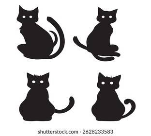 Set of vector cats, Pets silhouette hand-drawn animal collection.