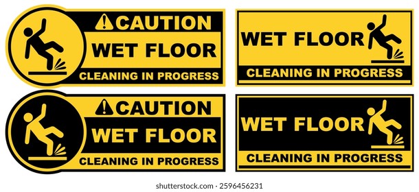 Set vector caution wet floor public sign template design illustration