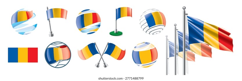 A set of vector Chadian flags of different designs