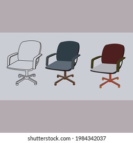 Set of vector chairs of different colors and spaces. outline illustrations.