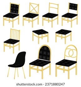 Set of vector chairs of different shapes and design . cartoon flat illustration. Chair and seating set vector illustration.
