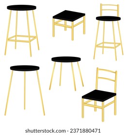 Set of vector chairs of different shapes and design . cartoon flat illustration. Chair and seating set vector illustration.