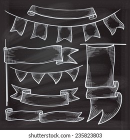 Set of Vector Chalkboard Ribbons and flags