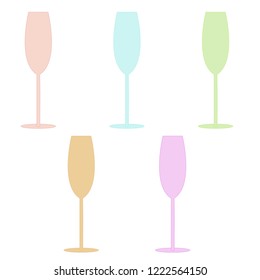 Set of vector champagne glasses in different colors. Flat style. Eps 10