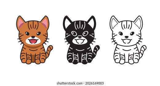 Set of vector character cartoon tabby cat for design.
