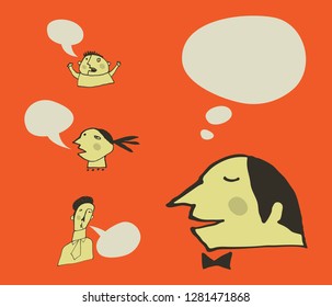 Set of vector characters with blank bubbles.