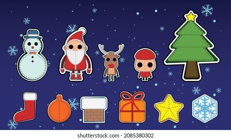Set of vector characters and decorations for Christmas, Santa Claus, snowman, reindeer, kids and other Christmas decorations. cartoon pattern used in design for christmas