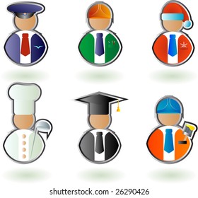 A set of vector characters of different professions: driver, cook, engineer, painter, Santa, professor