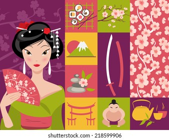 set of vector characters of Japanese culture