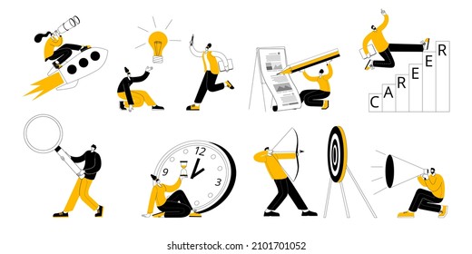 A set of vector characters on the subject of various areas of work in the company. A set of vector business characters.