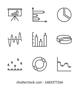 Set of vector chart and graph icons for infographic. Thin line diagrams for business report or presentation.