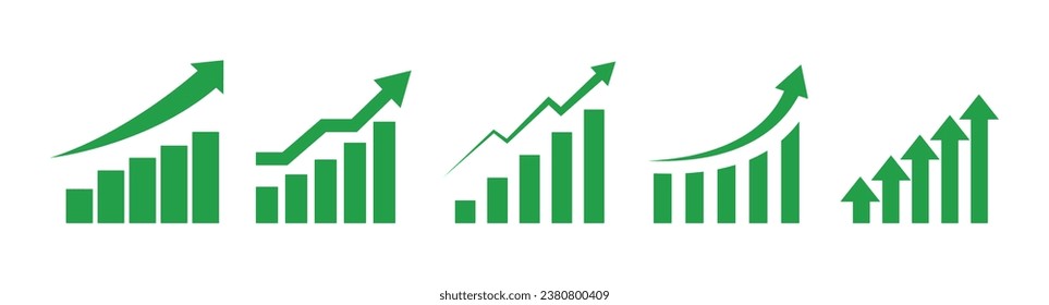 establecer el icono de gráfico vectorial. Gráfica creciendo; movimiento; crecimiento; progreso; saltar. arriba, negocios.