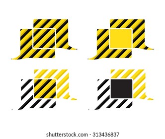 Set of vector chat bubbles with yellow and black stripes, crossing the square form