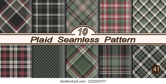 Set vector check plaid colored pattern. Seamless checkered background. Straight and oblique scottish fashion cage textured. Of printing on fabric, shirt, textile, curtain and tablecloth.