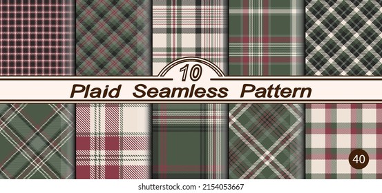 Set vector check plaid colored pattern. Seamless checkered background. Straight and oblique scottish fashion cage textured. Of printing on fabric, shirt, textile, curtain and tablecloth.