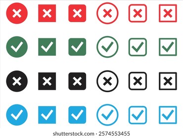 Set vector checkmark and cross  isolated on white background. Symbol for right and wrong choices.