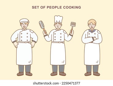 Set of vector chef cooking people illustration