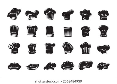 Set of vector chef hat silhouettes