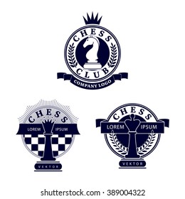 Set vector chess clubs version of logo. Design for decoration tournaments, sports cups, business cards. Black, white.