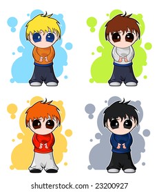 set of vector chibi cute boys