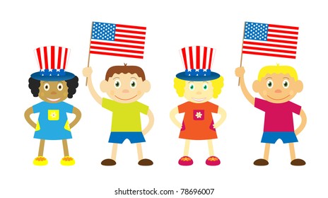 Set of vector children ,celebraiting independence day
