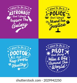 set vector children dream professions illustration typography on children's day