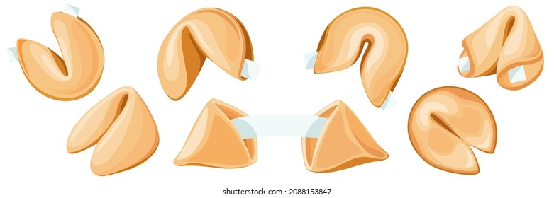 Set of vector chinese fortune cookies on transparent background.