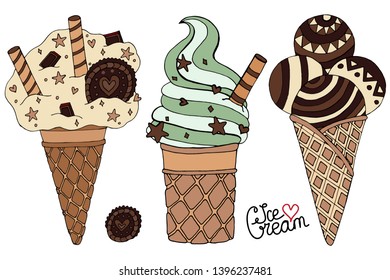 Set vector chocolate Ice cream for isolated on the white background. Ice cream chocolate.