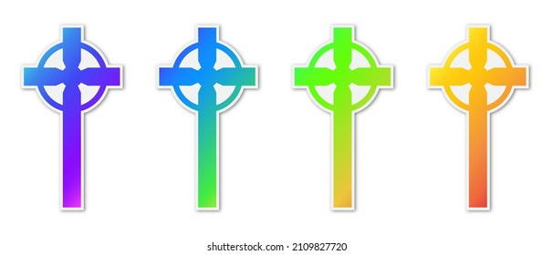 Set of vector christian Cross icons. Paper stickers with shadow. Colorful christian symbols isolated.