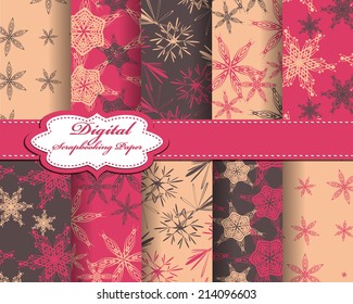 set of vector Christmas abstract snowflakes pattern paper for scrapbook 