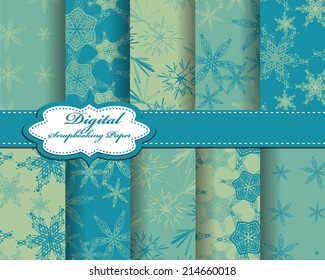 set of vector Christmas abstract snowflakes pattern paper for scrapbook 