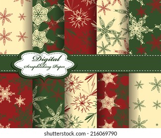 set of vector Christmas abstract snowflakes pattern paper for scrapbook 