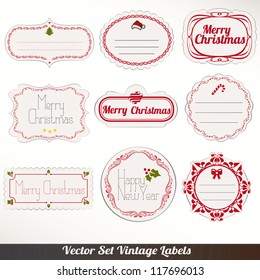 Set of vector Christmas Badge and Design Elements, old dirty paper textures and vintage new year labels. Elements for Xmas design