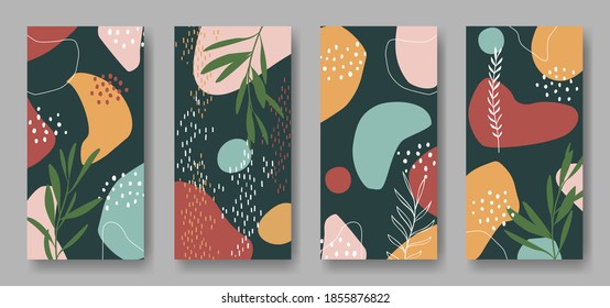 Set of vector Christmas banners with abstract ornament and leaves