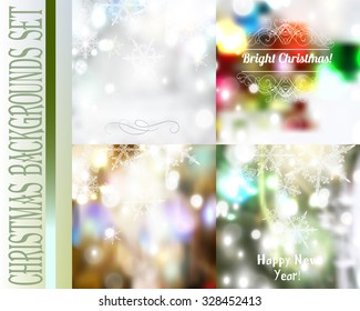 Set of vector Christmas blurred backgrounds with lights and  snowflakes