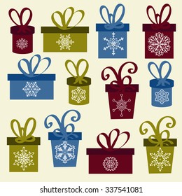 Set of Vector Christmas Boxes with snowflakes